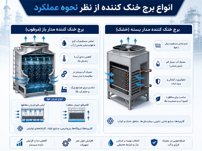 انواع کولینگ تاور از نظر نحوه عملکرد